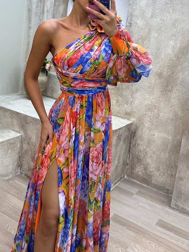 Theodora | Women's One Shoulder Floral Maxi Dress - Floral - Image 12