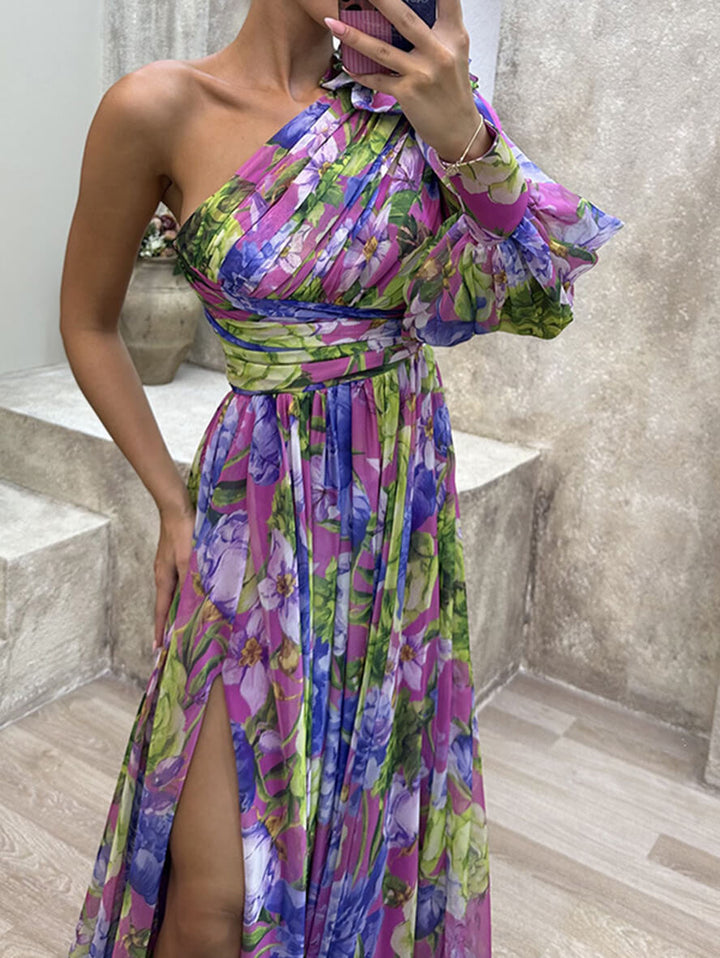 Theodora | Women's One Shoulder Floral Maxi Dress - Floral - Image 7