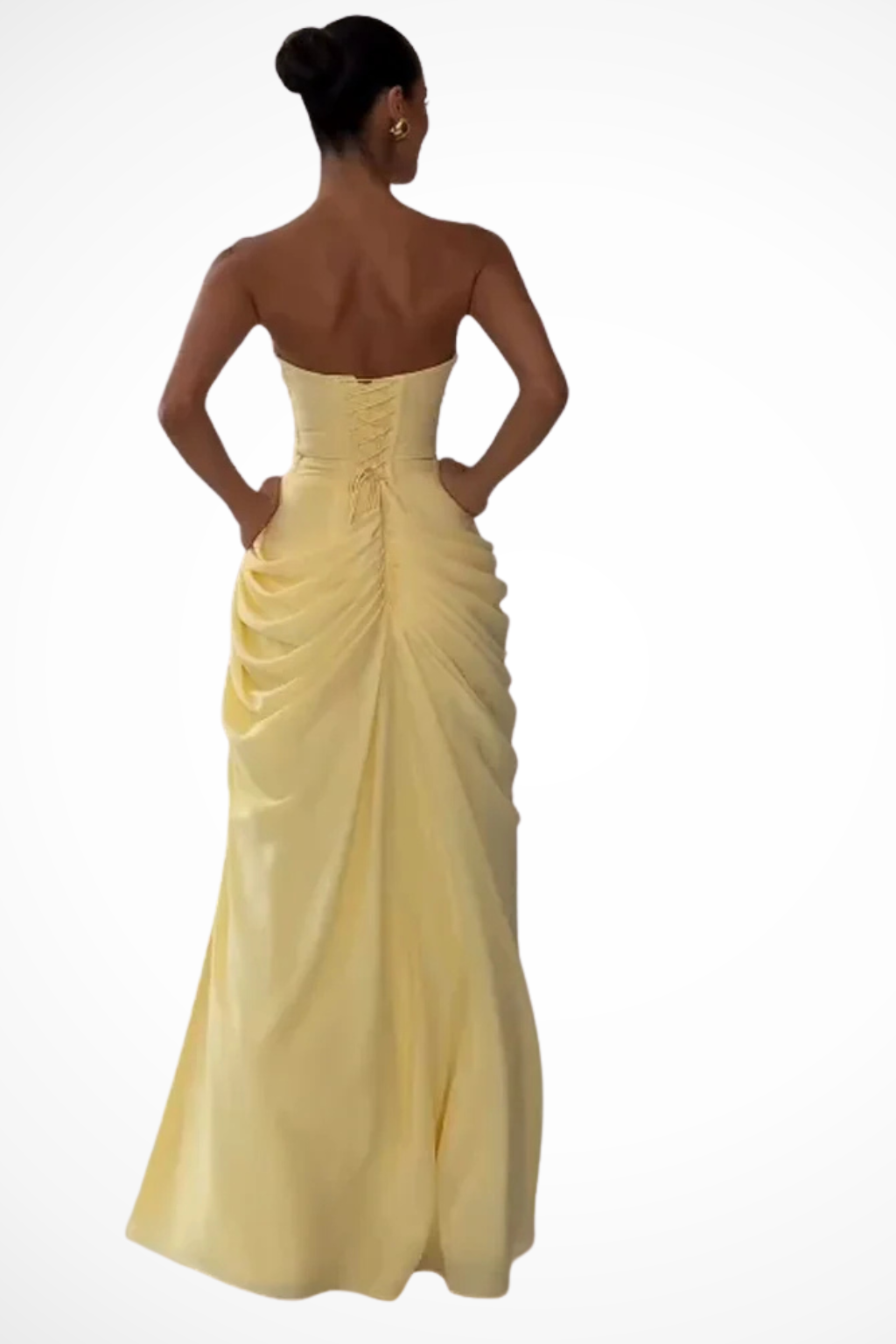 Theodora | Women's Strapless Ruched Slit Maxi Dress - Navy - Image 5