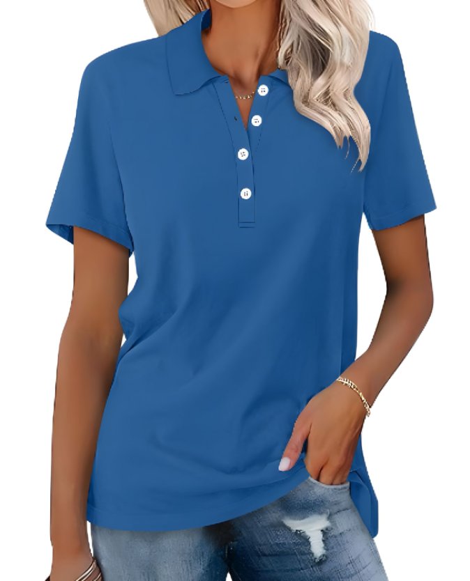 Thessaly | Women's Collared Short Sleeve Polo Shirt - Grey - Image 10