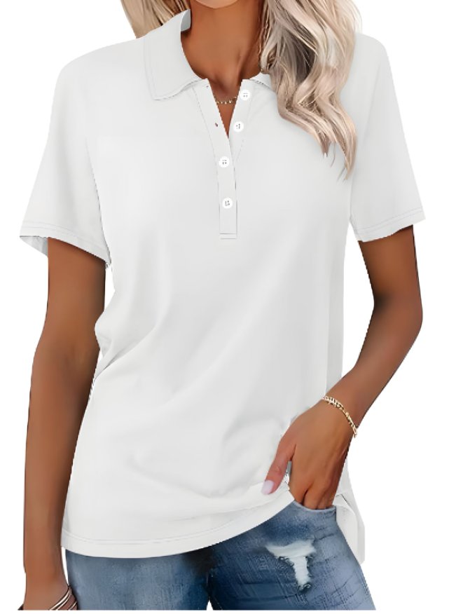 Thessaly | Women's Collared Short Sleeve Polo Shirt - Grey - Image 12