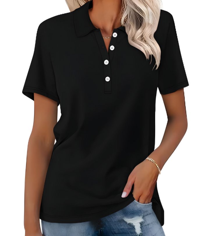 Thessaly | Women's Collared Short Sleeve Polo Shirt - Grey - Image 13