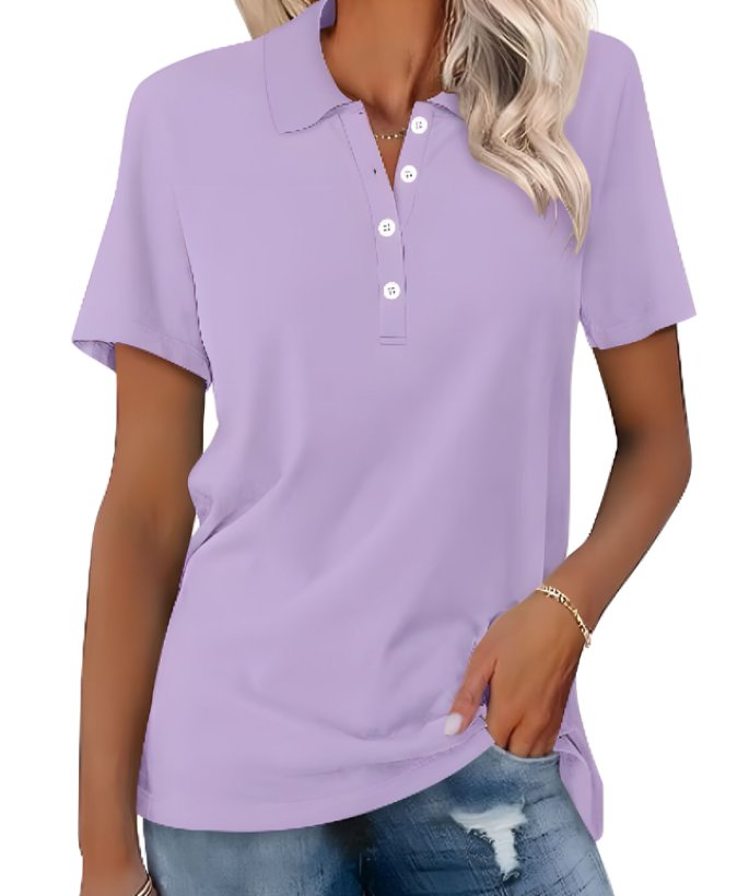 Thessaly | Women's Collared Short Sleeve Polo Shirt - Grey - Image 2