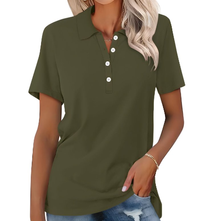 Thessaly | Women's Collared Short Sleeve Polo Shirt - Grey - Image 6