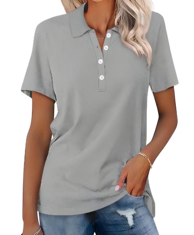Thessaly | Women's Collared Short Sleeve Polo Shirt - Grey - Image 7
