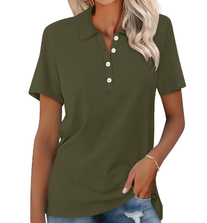 Thessaly | Women's Collared Short Sleeve Polo Shirt - Grey - Image 8