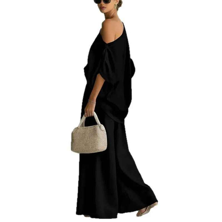 Thessaly | Women's Off Shoulder Long Sleeve Two Piece Set - Beige - Image 9