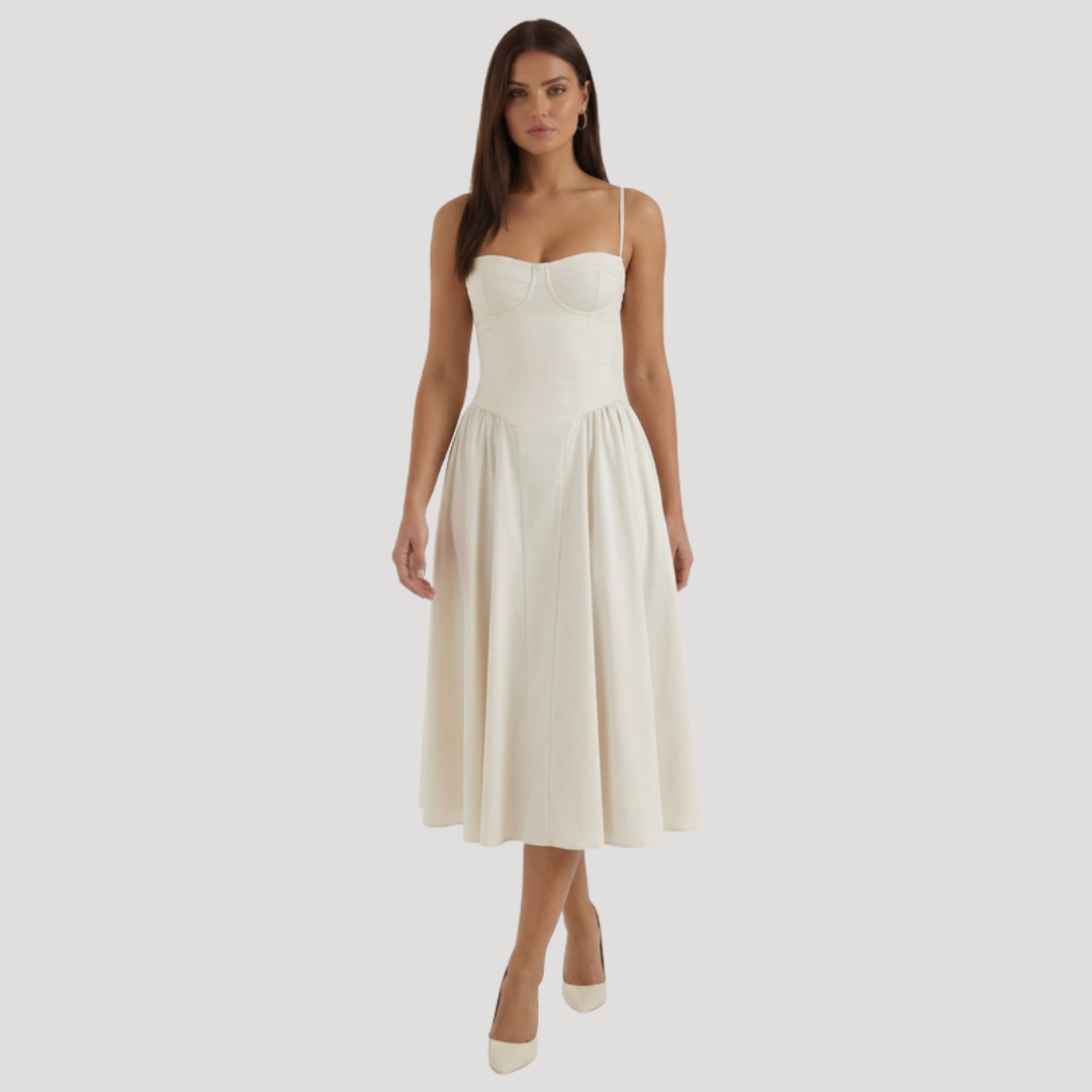 Thessaly | Women's Sweetheart Midi Dress - Champagne - Image 1