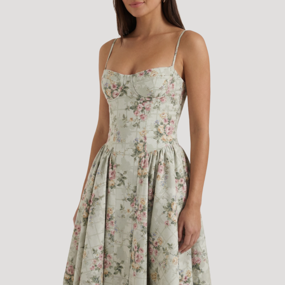 Thessaly | Women's Sweetheart Midi Dress - Champagne - Image 10