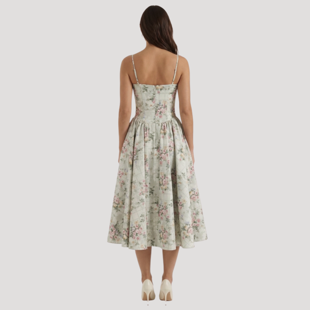 Thessaly | Women's Sweetheart Midi Dress - Champagne - Image 11