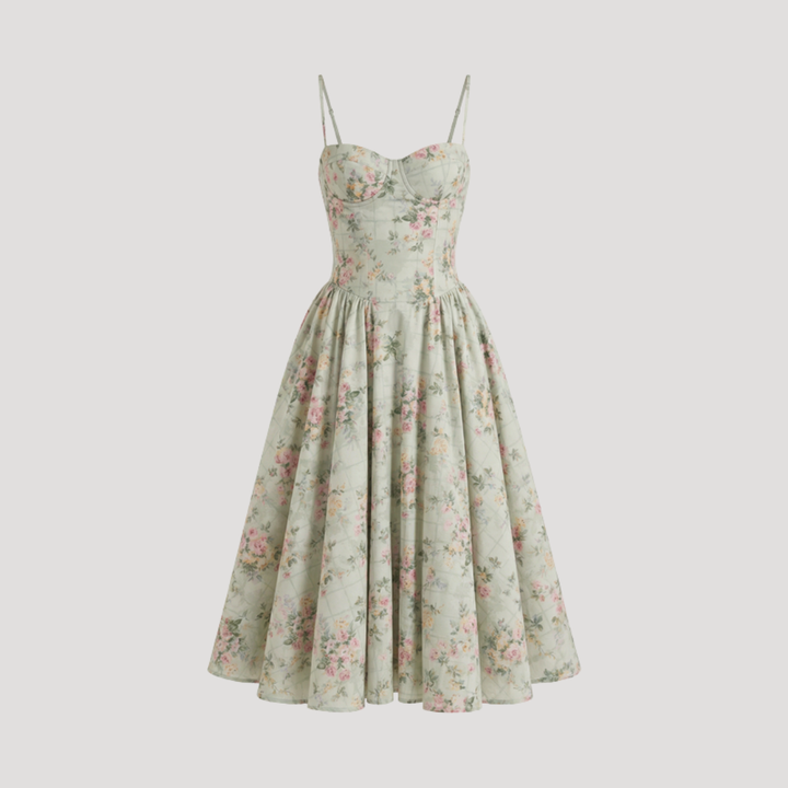 Thessaly | Women's Sweetheart Midi Dress - Champagne - Image 12