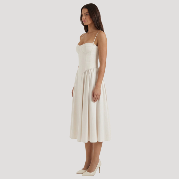 Thessaly | Women's Sweetheart Midi Dress - Champagne - Image 17