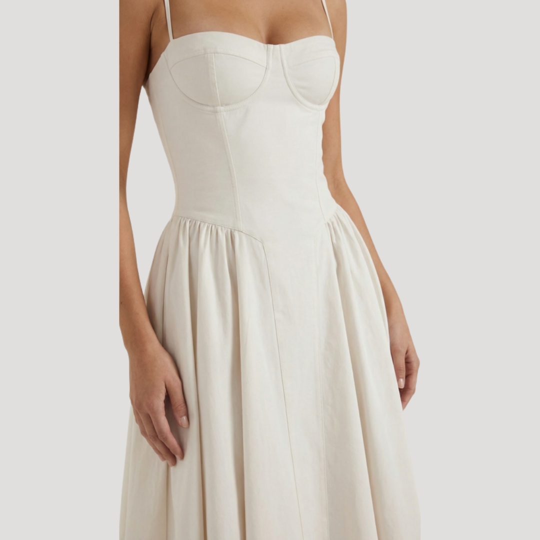 Thessaly | Women's Sweetheart Midi Dress - Champagne - Image 18