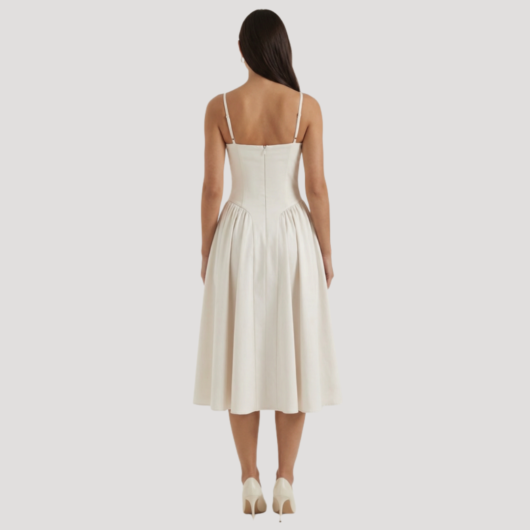 Thessaly | Women's Sweetheart Midi Dress - Champagne - Image 19
