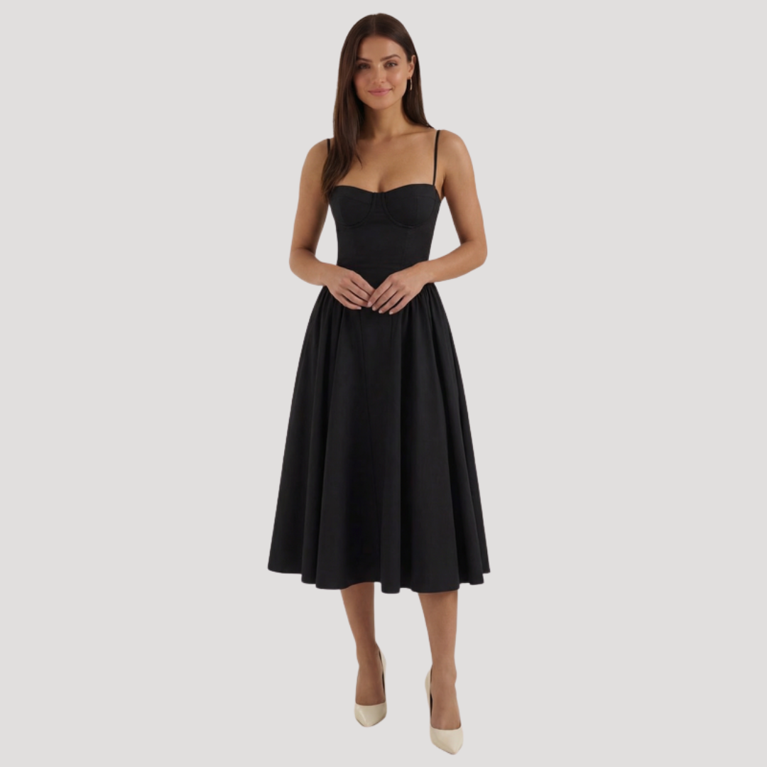 Thessaly | Women's Sweetheart Midi Dress - Champagne - Image 2