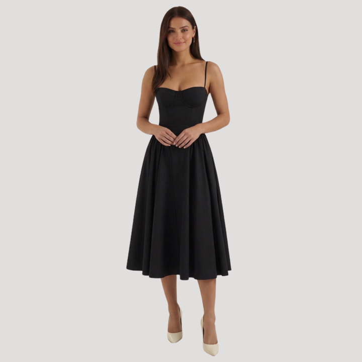 Thessaly | Women's Sweetheart Midi Dress - Champagne - Image 2