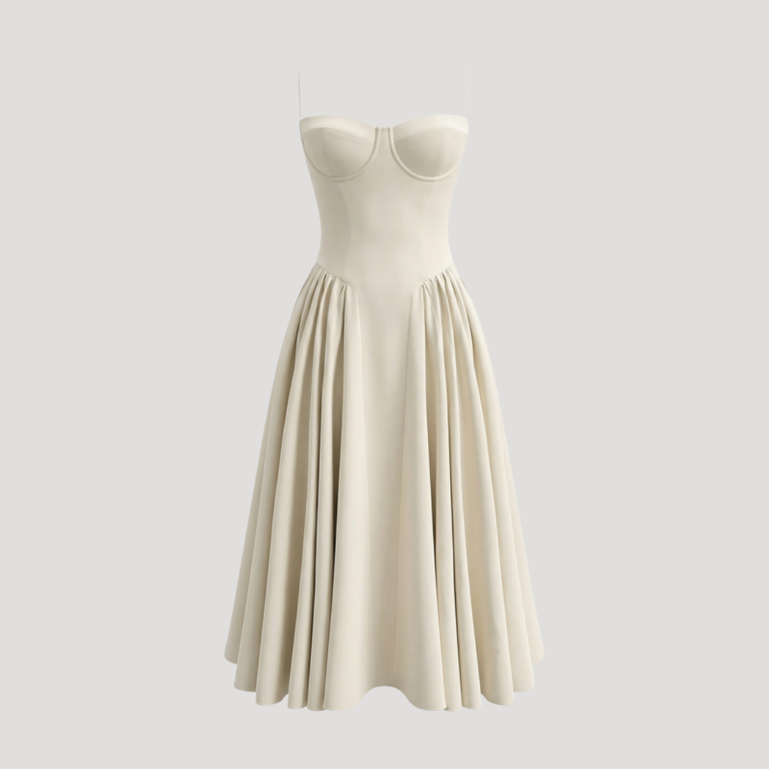 Thessaly | Women's Sweetheart Midi Dress - Champagne - Image 20