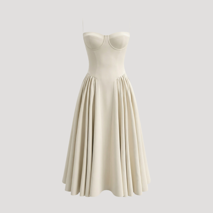Thessaly | Women's Sweetheart Midi Dress - Champagne - Image 20