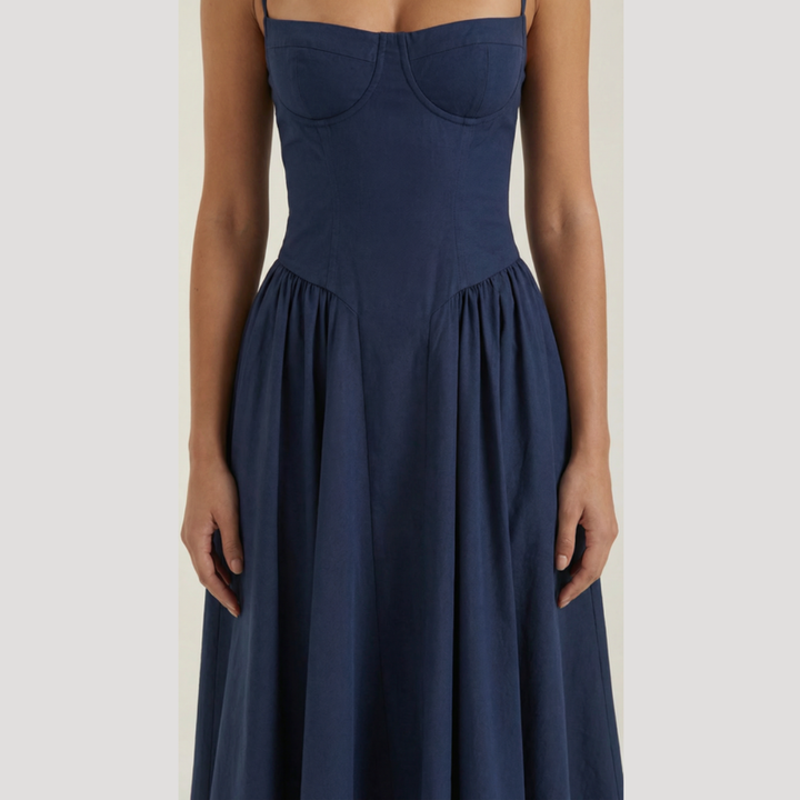Thessaly | Women's Sweetheart Midi Dress - Champagne - Image 21