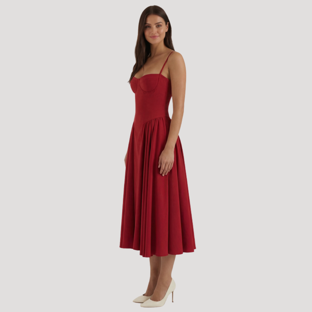 Thessaly | Women's Sweetheart Midi Dress - Champagne - Image 24