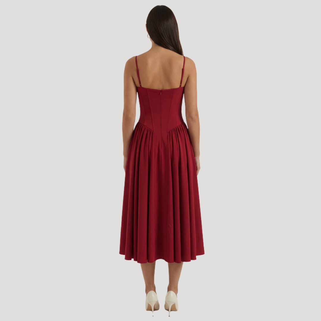 Thessaly | Women's Sweetheart Midi Dress - Champagne - Image 25