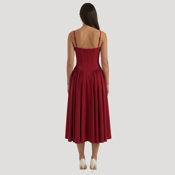 Thessaly | Women's Sweetheart Midi Dress - Champagne - Image 25