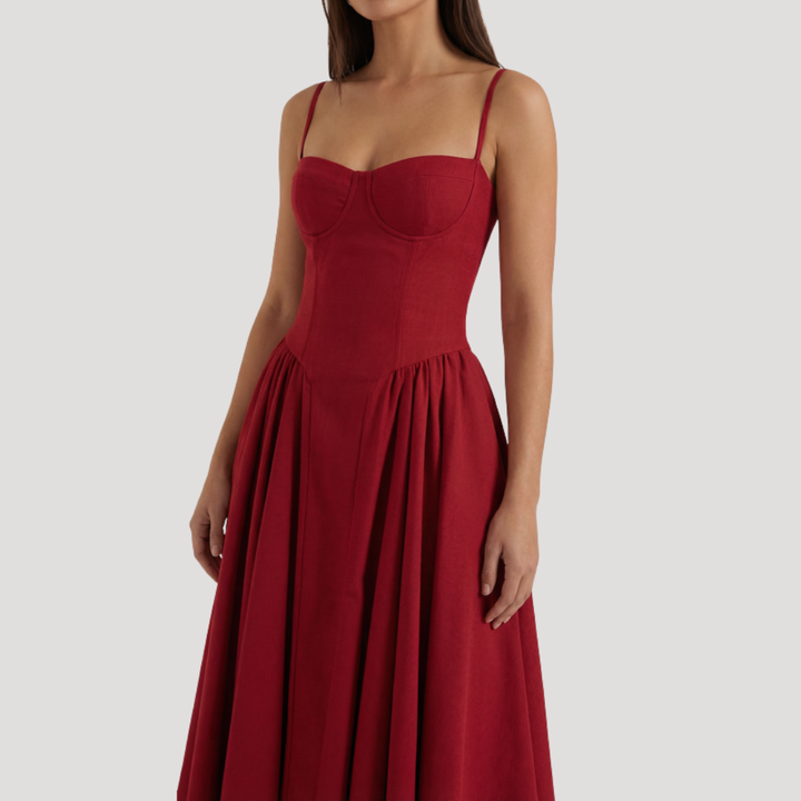 Thessaly | Women's Sweetheart Midi Dress - Champagne - Image 26