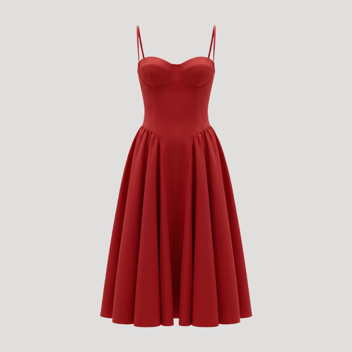 Thessaly | Women's Sweetheart Midi Dress - Champagne - Image 27