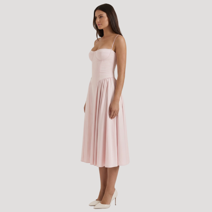 Thessaly | Women's Sweetheart Midi Dress - Champagne - Image 28