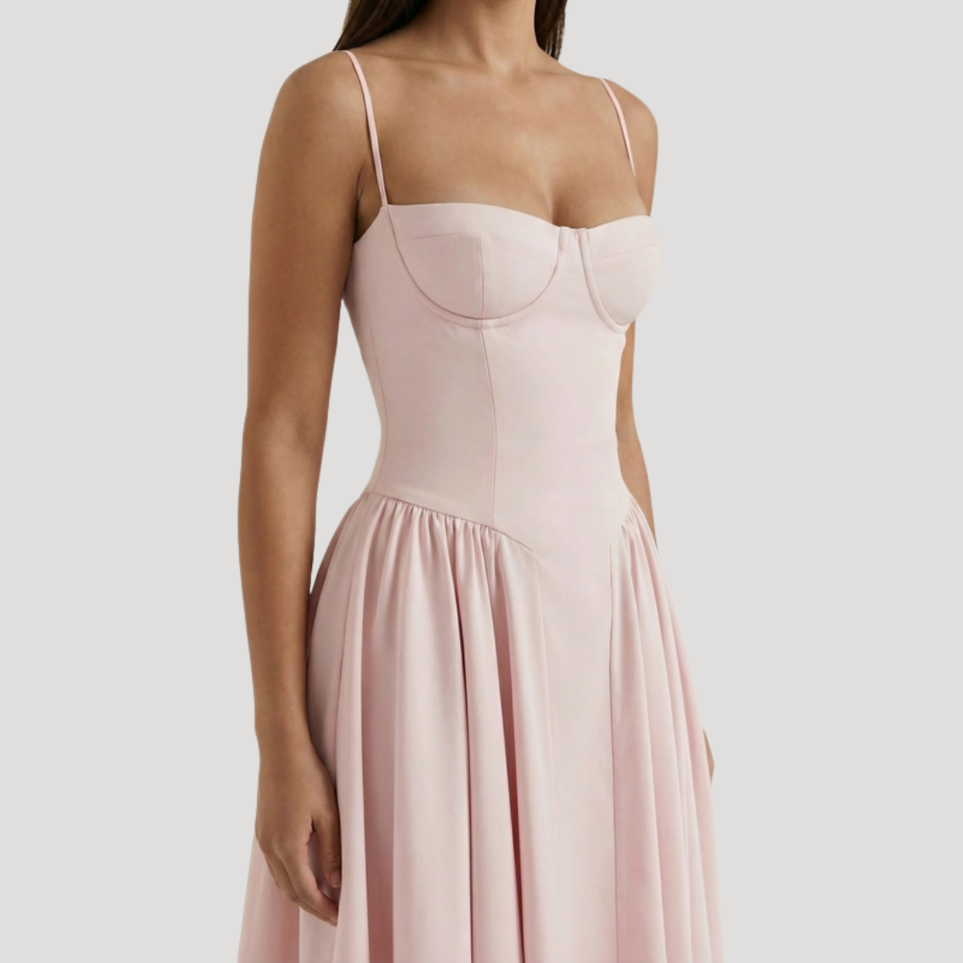 Thessaly | Women's Sweetheart Midi Dress - Champagne - Image 29
