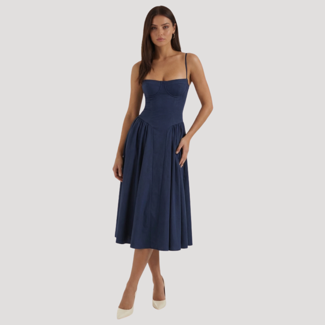 Thessaly | Women's Sweetheart Midi Dress - Champagne - Image 3