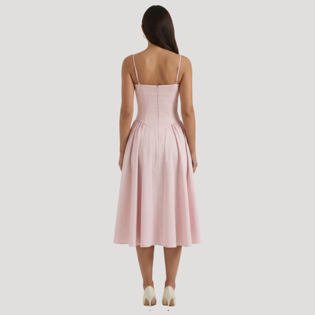 Thessaly | Women's Sweetheart Midi Dress - Champagne - Image 30