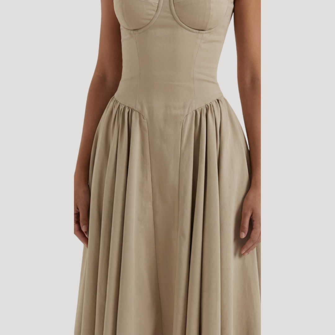 Thessaly | Women's Sweetheart Midi Dress - Champagne - Image 33