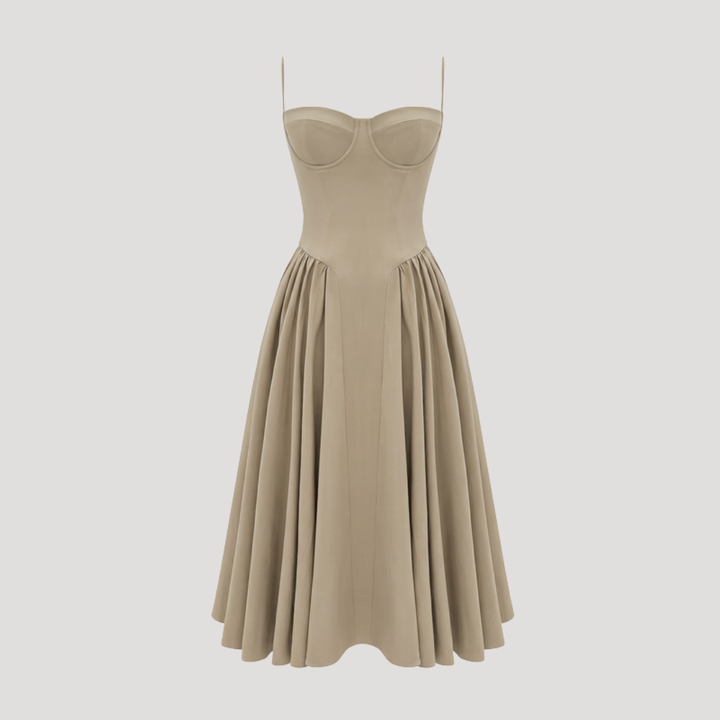 Thessaly | Women's Sweetheart Midi Dress - Champagne - Image 34