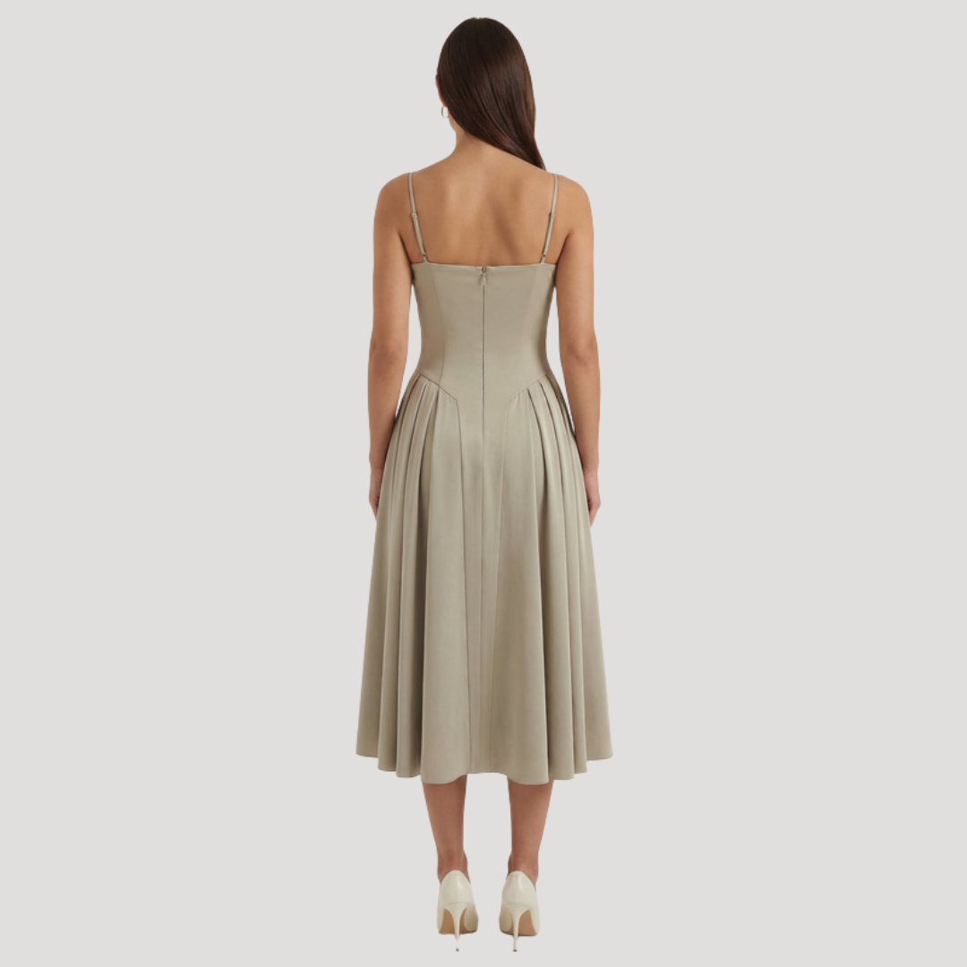 Thessaly | Women's Sweetheart Midi Dress - Champagne - Image 35