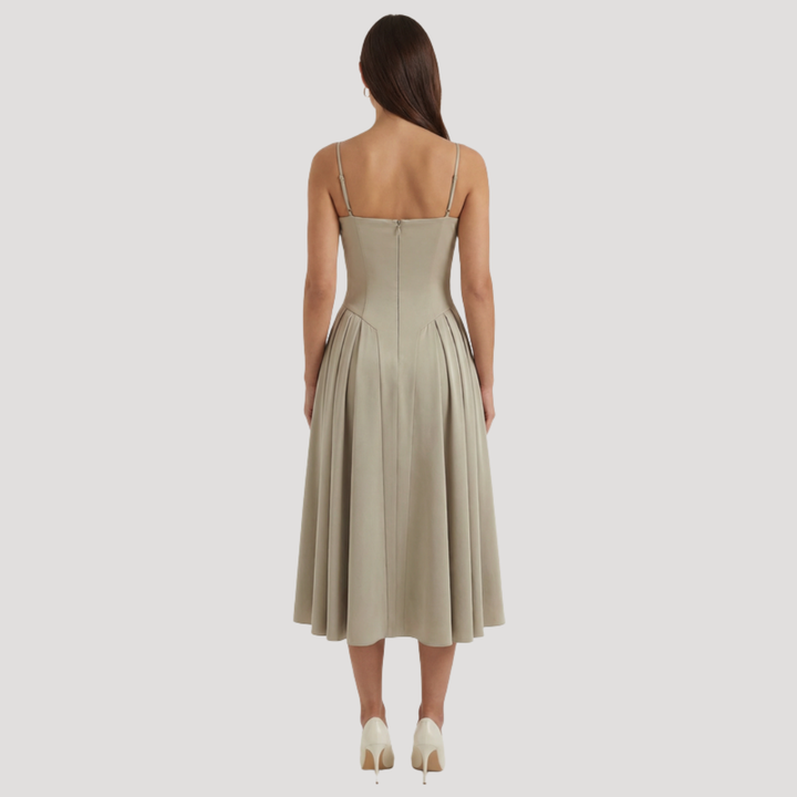 Thessaly | Women's Sweetheart Midi Dress - Champagne - Image 35