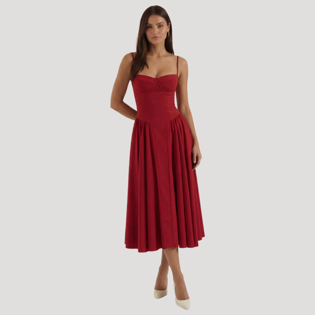 Thessaly | Women's Sweetheart Midi Dress - Champagne - Image 4