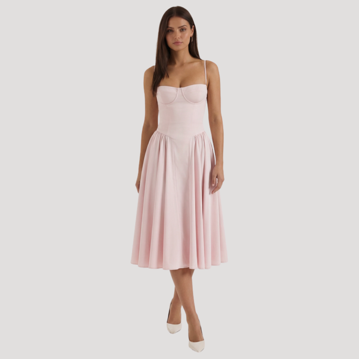 Thessaly | Women's Sweetheart Midi Dress - Champagne - Image 5