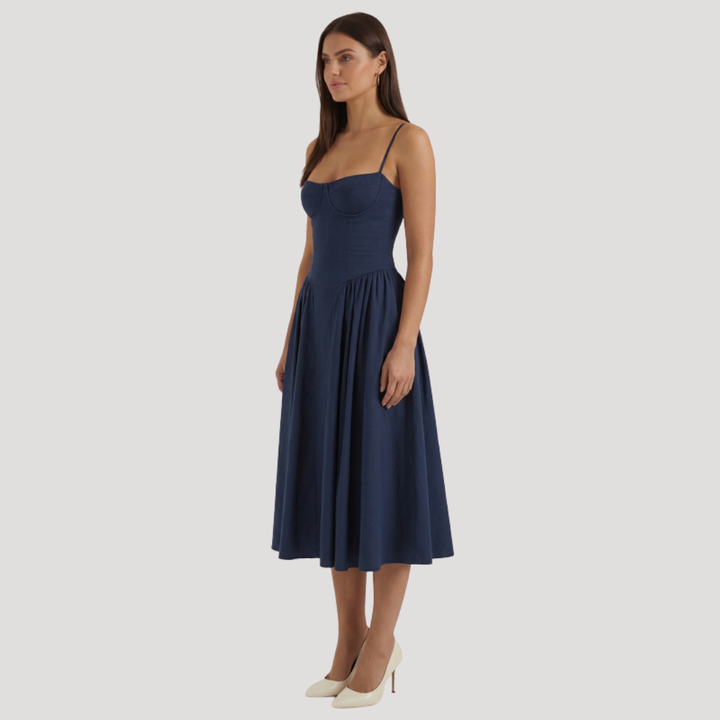 Thessaly | Women's Sweetheart Midi Dress - Champagne - Image 7