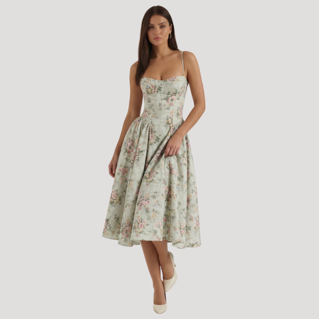 Thessaly | Women's Sweetheart Midi Dress - Champagne - Image 8