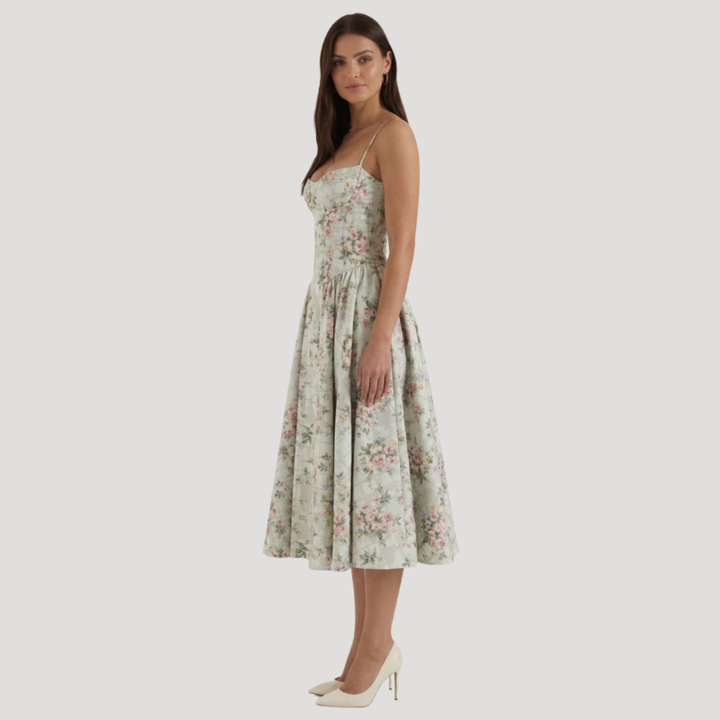 Thessaly | Women's Sweetheart Midi Dress - Champagne - Image 9