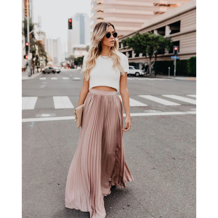 Thessamine | Women's High Waist Pleated Maxi Skirt - Image 1