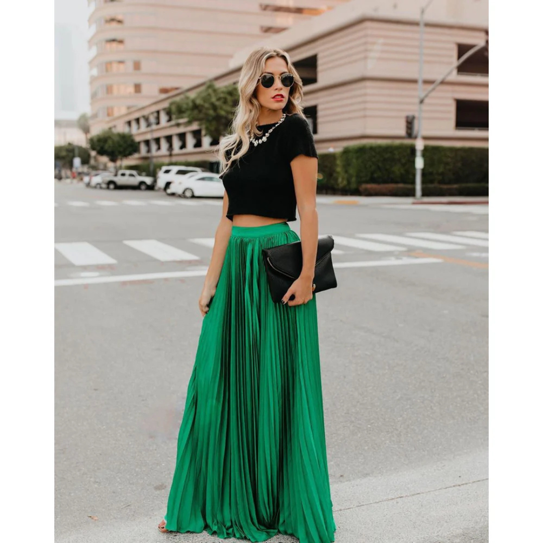 Thessamine | Women's High Waist Pleated Maxi Skirt - Image 2