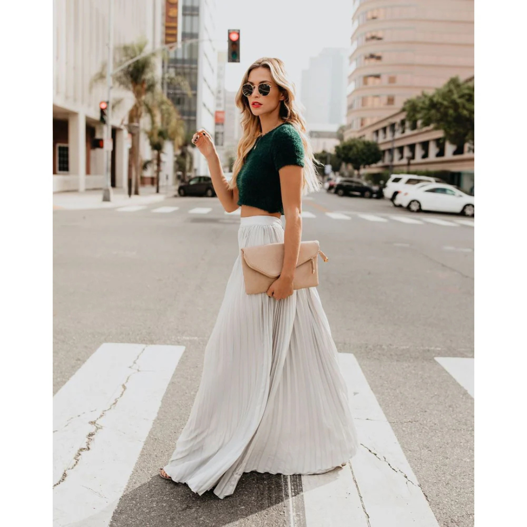 Thessamine | Women's High Waist Pleated Maxi Skirt - Image 3
