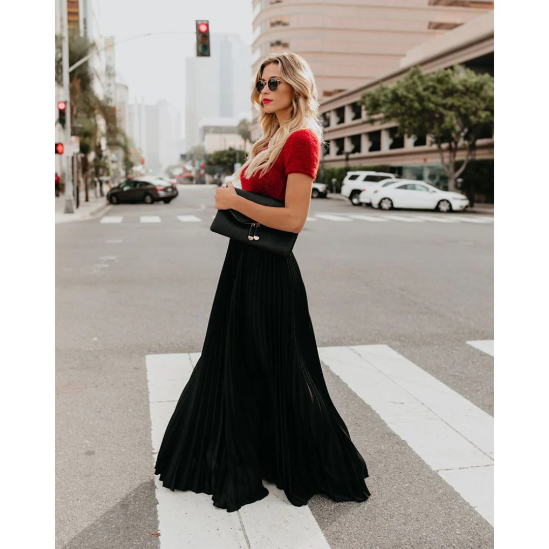 Thessamine | Women's High Waist Pleated Maxi Skirt - Image 4