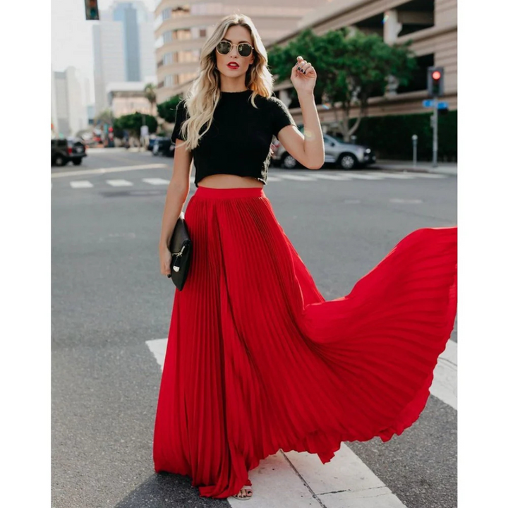 Thessamine | Women's High Waist Pleated Maxi Skirt - Image 5