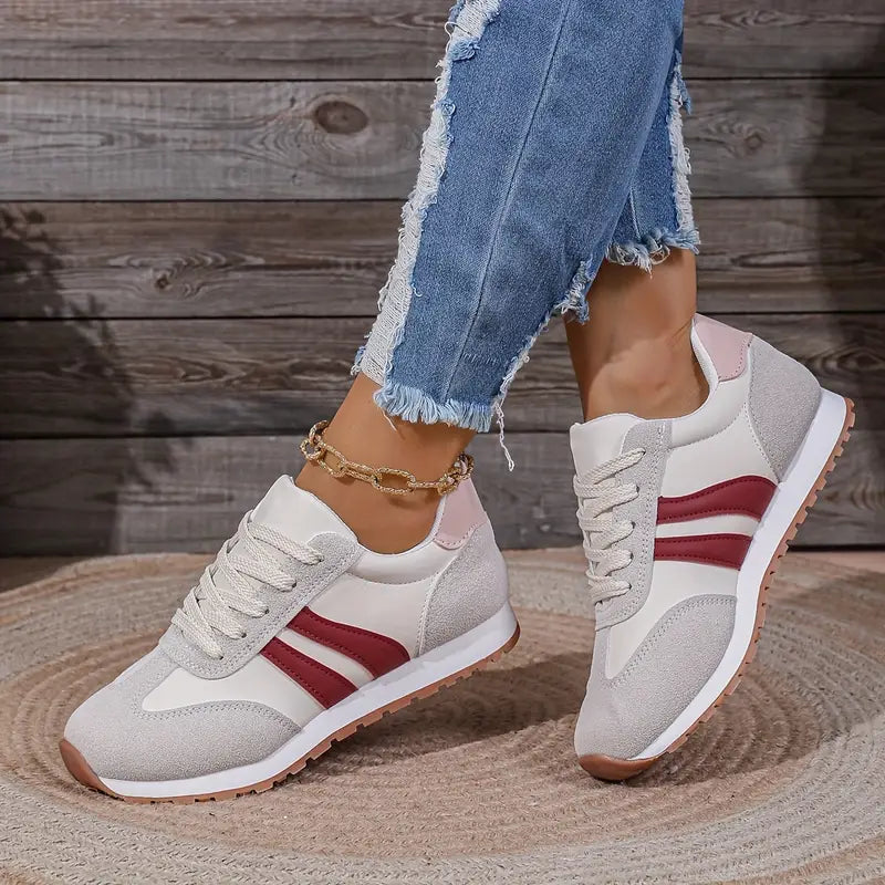 Thora | Women's Retro Runner Lace-Up Sneakers - Light Grey - Image 2