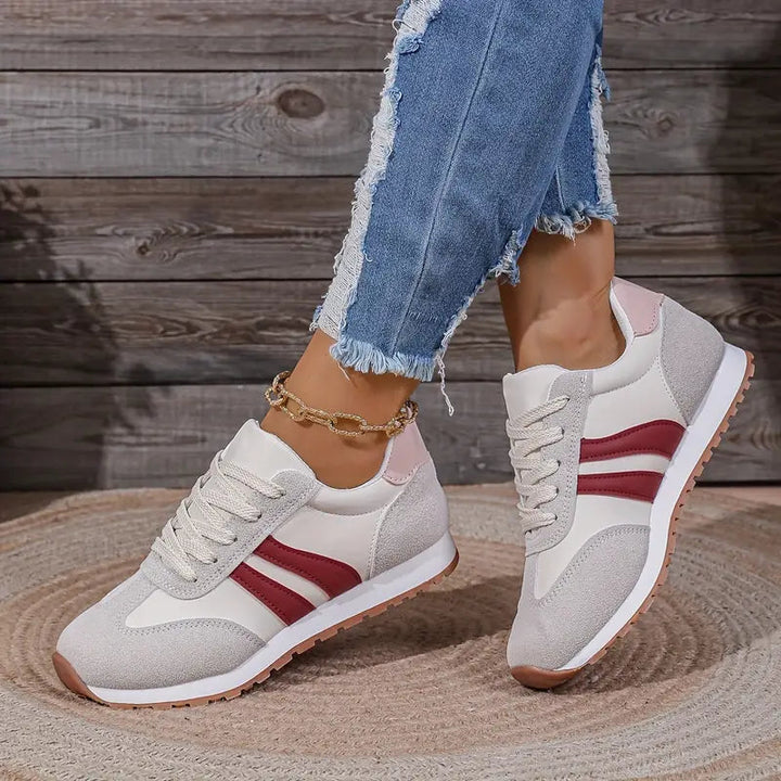 Thora | Women's Retro Runner Lace-Up Sneakers - Light Grey - Image 2