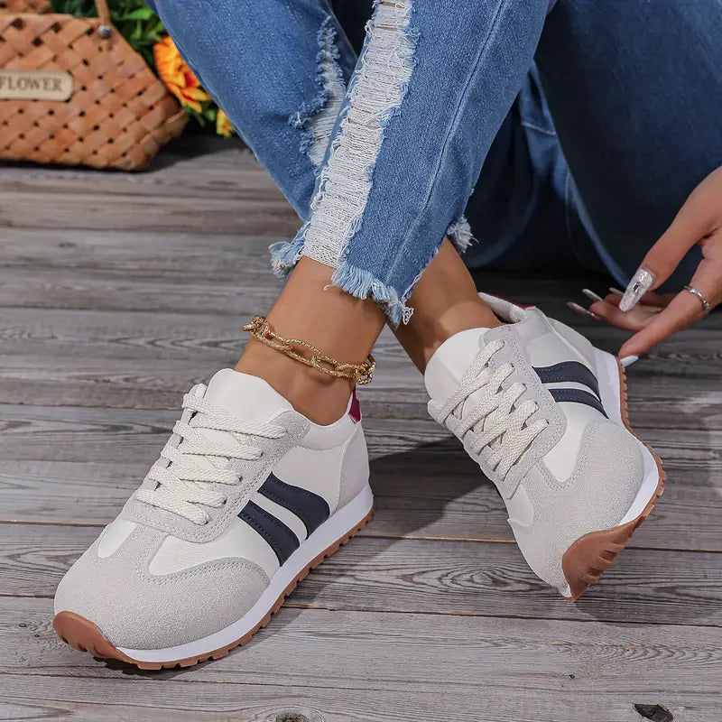 Thora | Women's Retro Runner Lace-Up Sneakers - Light Grey - Image 3