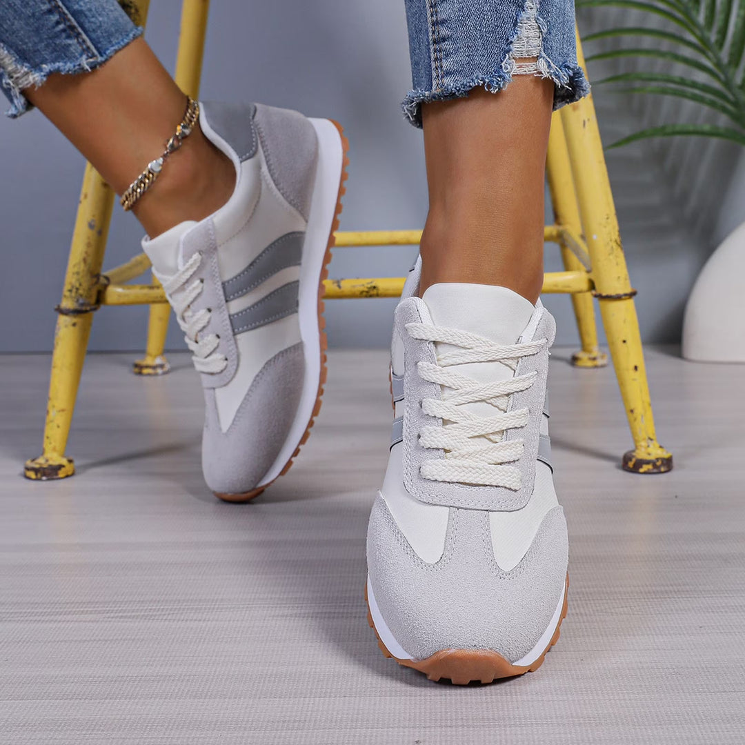 Thora | Women's Retro Runner Lace-Up Sneakers - Light Grey - Image 4